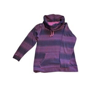Made for Life Womens Sz Lg Pink/Purple‎ Striped Cowl Neck Sweatshirt Loungewear